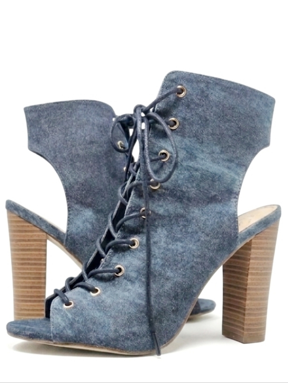 Liliana Denim Lace Up Open Toe ankle Boots